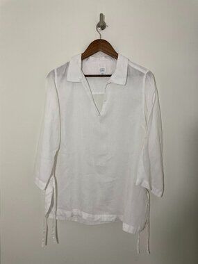 Sigrid Olsen ¾ Sleeve Linen Blouse - White M
